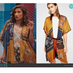 Free People Mon Cheri Floral Blue and Orange Floral Worn on TV Kimono sz OS